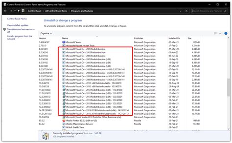 cc+|how to manage microsoft visual c++ redistributable in control panel